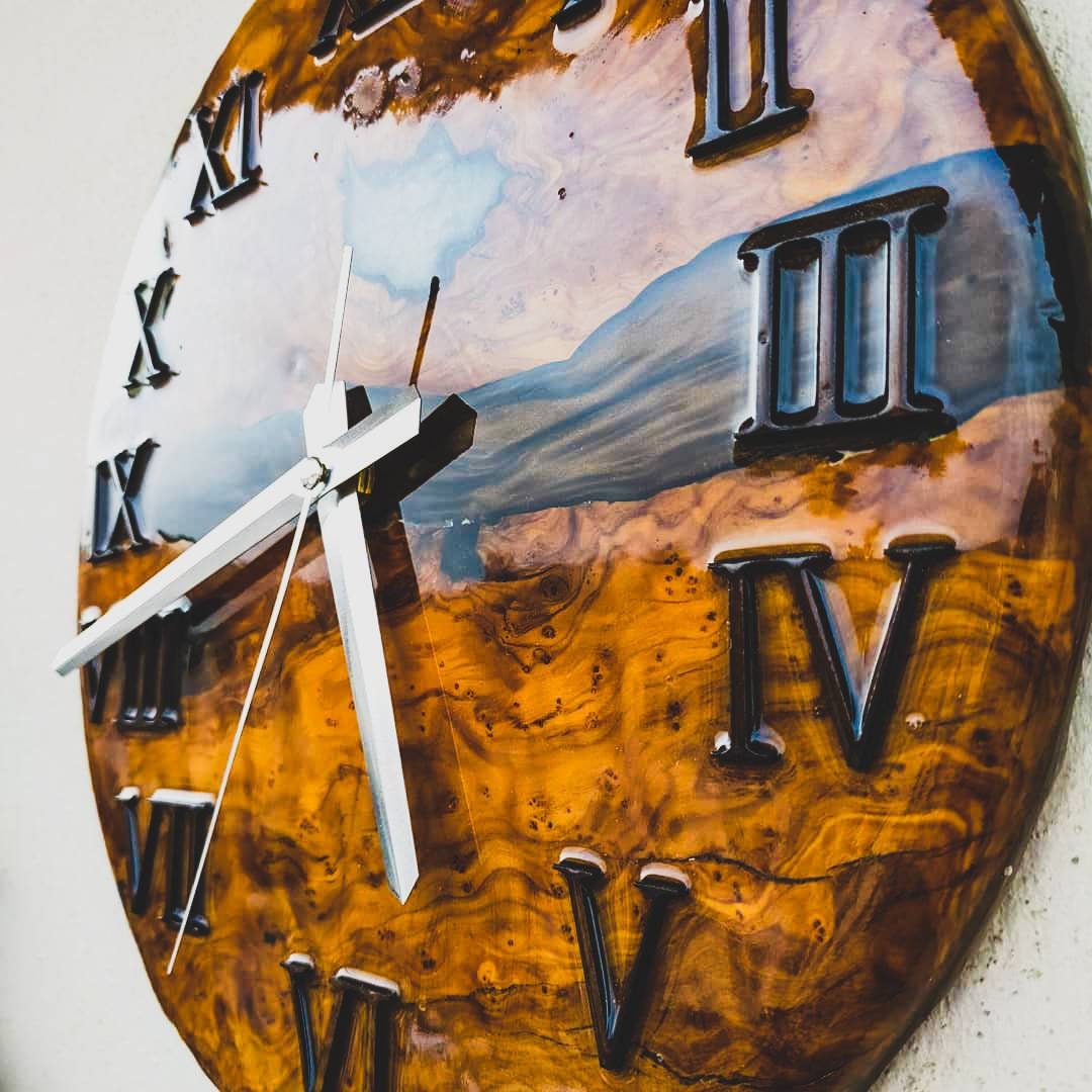 Bicolor Epoxy & Olive Wood Wall Clock resinwoodliving