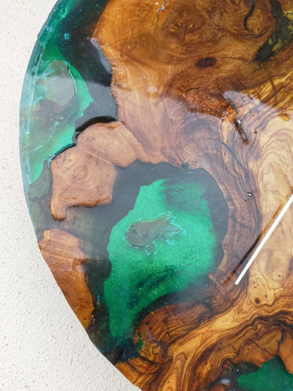 Aquarium Epoxy & Olive Wood Wall Clock Wholesale vendor