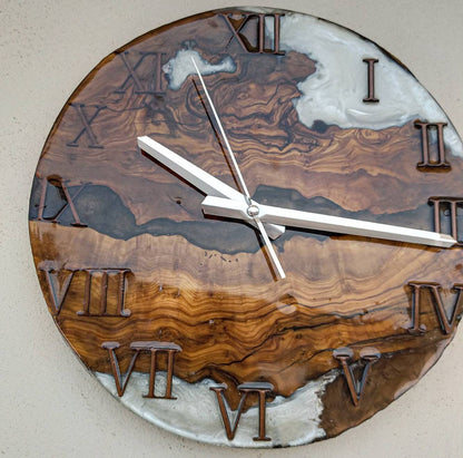 Bicolor Epoxy & Olive Wood Wall Clock resinwoodliving