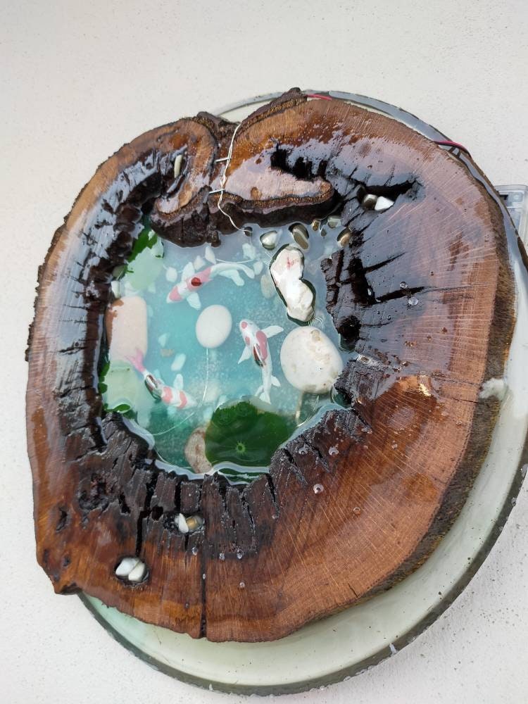 Koifish in resin, gift for friend, Aquarium Look 3D fish pond, Housewarming gift resinwoodliving