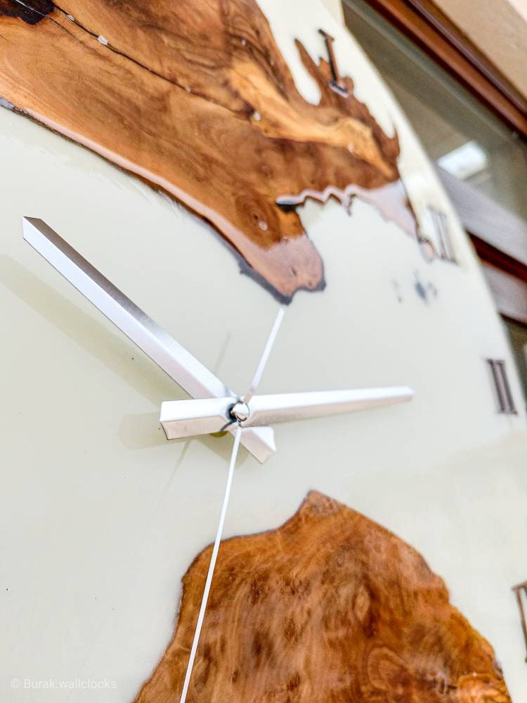 Metallic Color Epoxy & Olive Wood Wall Clock resinwoodliving