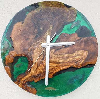 Aquarium Epoxy & Olive Wood Wall Clock Wholesale vendor