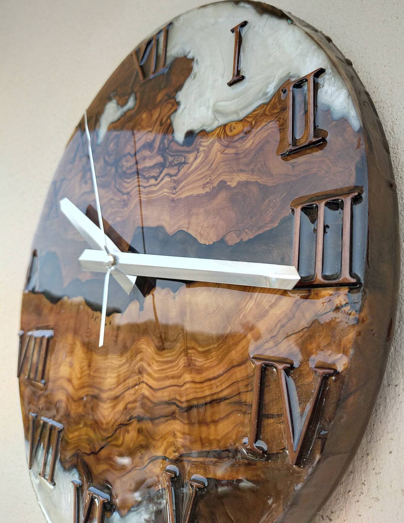 Bicolor Epoxy & Olive Wood Wall Clock resinwoodliving