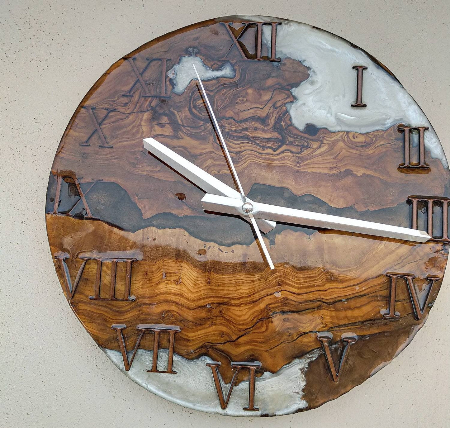 Bicolor Epoxy & Olive Wood Wall Clock resinwoodliving