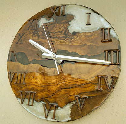 Bicolor Epoxy & Olive Wood Wall Clock resinwoodliving