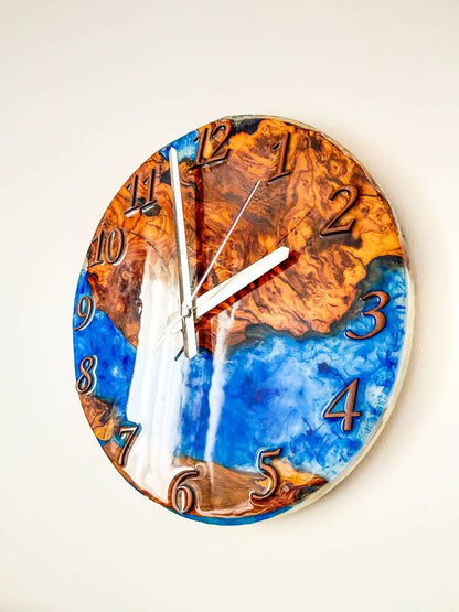 Metallic Color Epoxy & Olive Wood Wall Clock Wholesale vendor