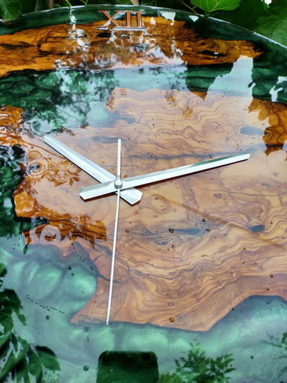 Metallic Color Epoxy & Olive Wood Wall Clock Wholesale vendor