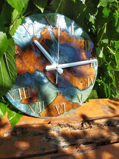 Metallic Color Epoxy & Olive Wood Wall Clock Wholesale vendor