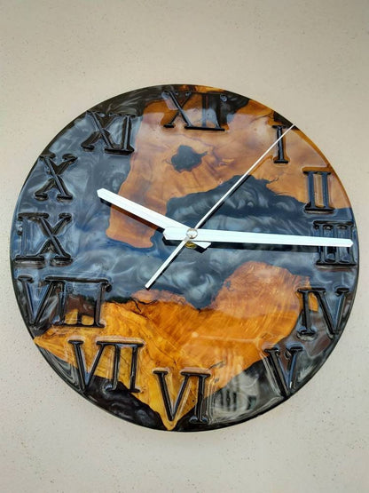 Metallic Color Epoxy & Olive Wood Wall Clock resinwoodliving