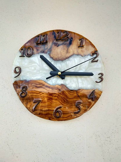 Metallic Color Epoxy & Olive Wood Wall Clock Wholesale vendor