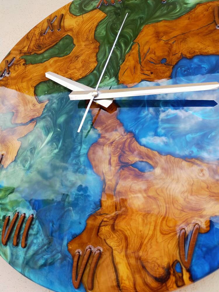 Bicolor Epoxy & Olive Wood Wall Clock resinwoodliving