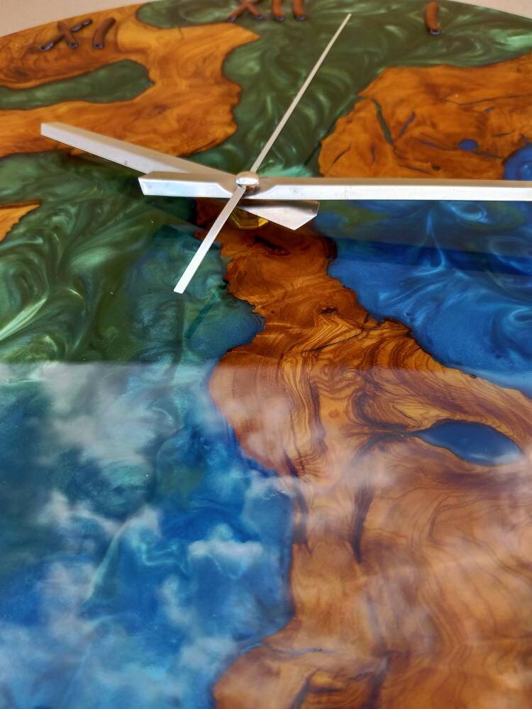 Bicolor Epoxy & Olive Wood Wall Clock resinwoodliving