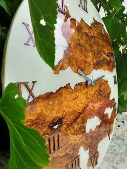 Metallic Color Epoxy & Olive Wood Wall Clock resinwoodliving