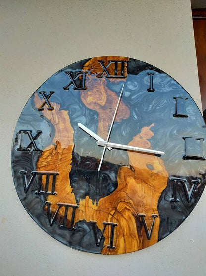 Metallic Color Epoxy & Olive Wood Wall Clock Wholesale vendor