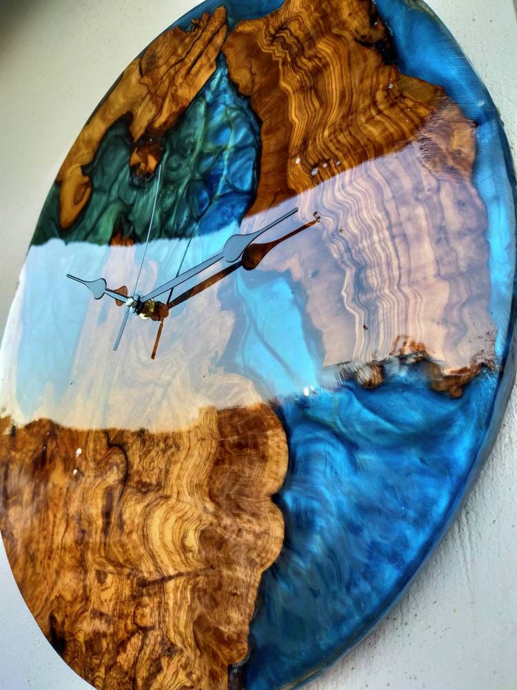 Bicolor Epoxy & Olive Wood Wall Clock resinwoodliving