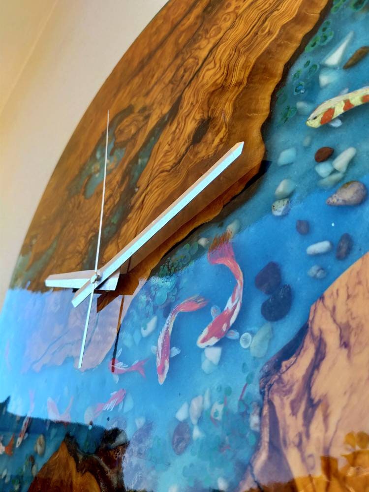 Aquarium Epoxy & Olive Wood Wall Clock resinwoodliving