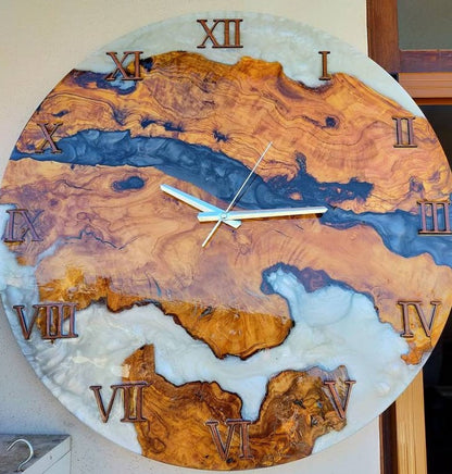 Bicolor Epoxy & Olive Wood Wall Clock Wholesale vendor