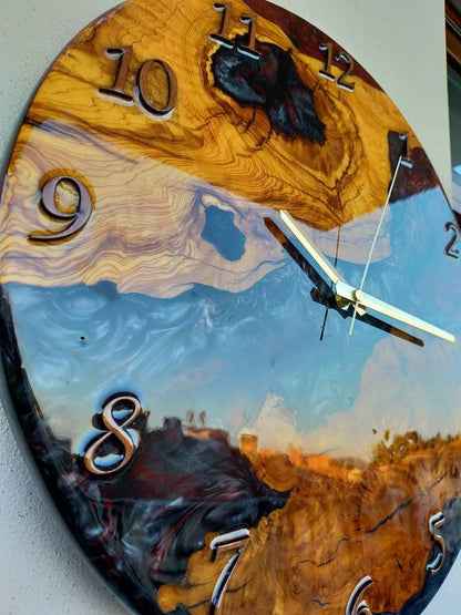 Bicolor Epoxy & Olive Wood Wall Clock Wholesale vendor