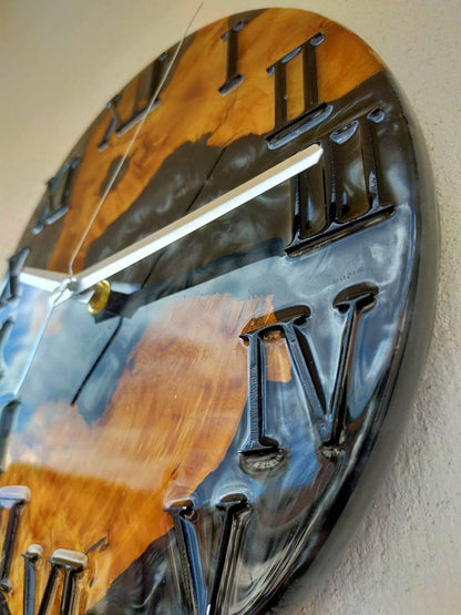 Metallic Color Epoxy & Olive Wood Wall Clock resinwoodliving