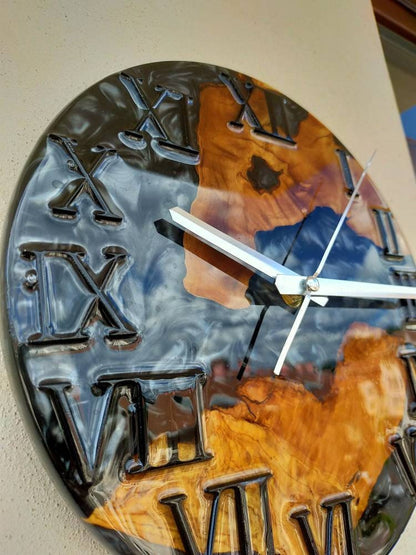 Metallic Color Epoxy & Olive Wood Wall Clock resinwoodliving