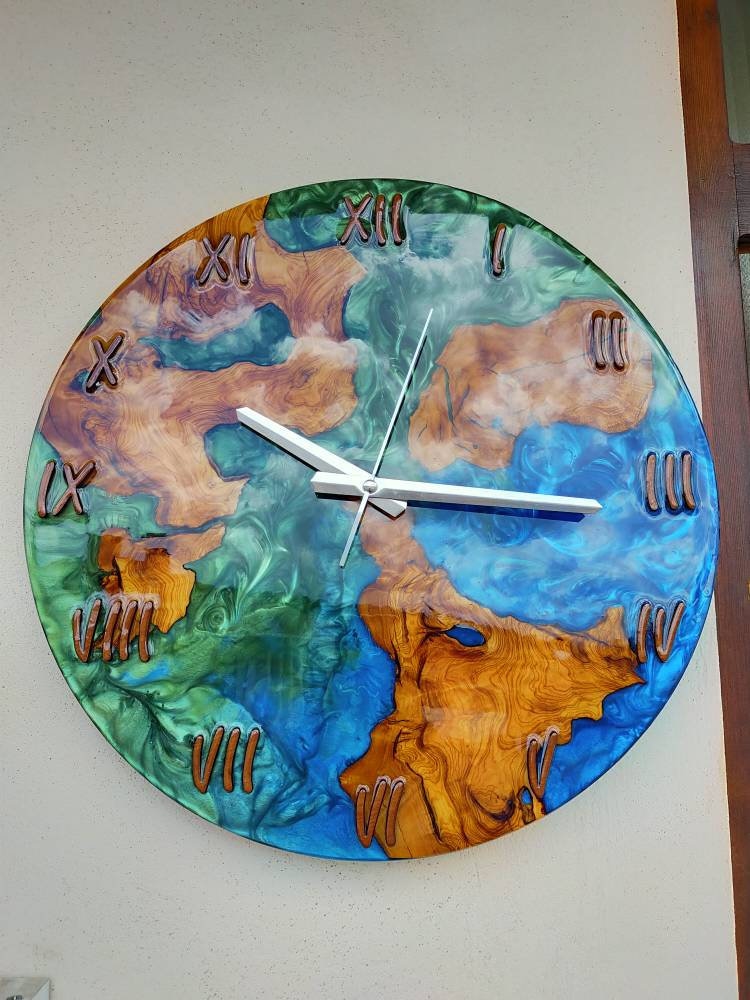 Bicolor Epoxy & Olive Wood Wall Clock resinwoodliving