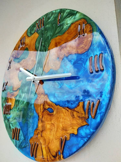 Bicolor Epoxy & Olive Wood Wall Clock resinwoodliving