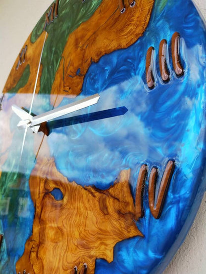 Bicolor Epoxy & Olive Wood Wall Clock resinwoodliving