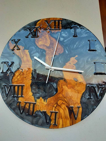 Metallic Color Epoxy & Olive Wood Wall Clock Wholesale vendor