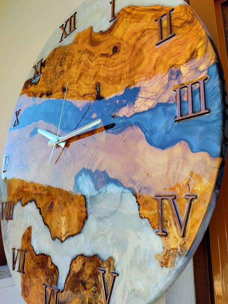 Bicolor Epoxy & Olive Wood Wall Clock Wholesale vendor