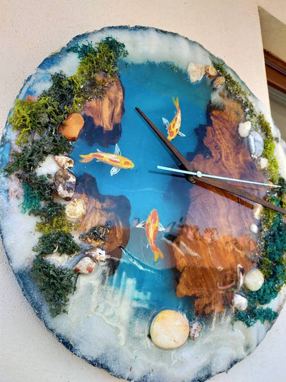 Aquarium Epoxy & Olive Wood Wall Clock Wholesale vendor