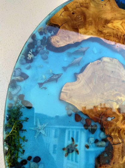 Aquarium Epoxy & Olive Wood Wall Clock Wholesale vendor