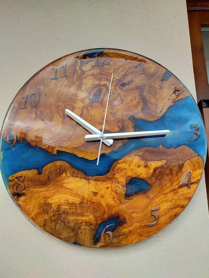 Metallic Color Epoxy & Olive Wood Wall Clock Wholesale vendor