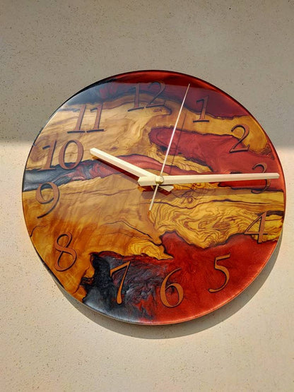 Bicolor Epoxy & Olive Wood Wall Clock resinwoodliving