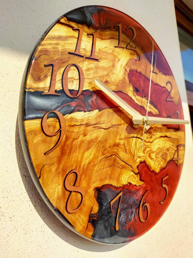 Bicolor Epoxy & Olive Wood Wall Clock resinwoodliving