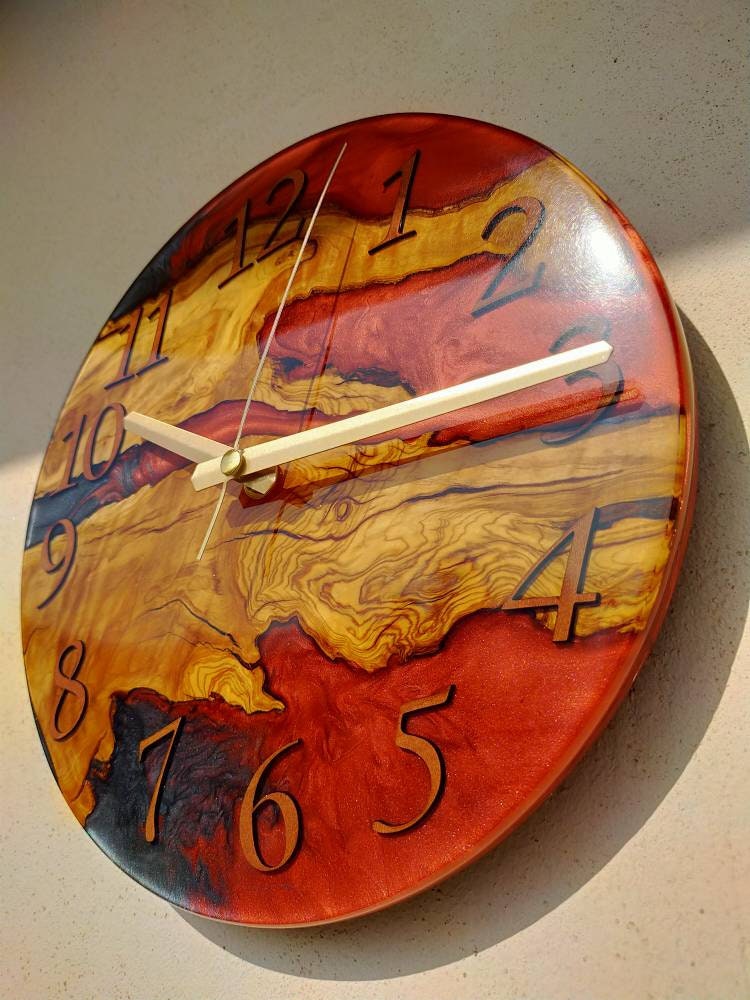 Bicolor Epoxy & Olive Wood Wall Clock resinwoodliving