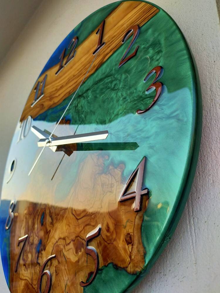 Bicolor Epoxy & Olive Wood Wall Clock resinwoodliving