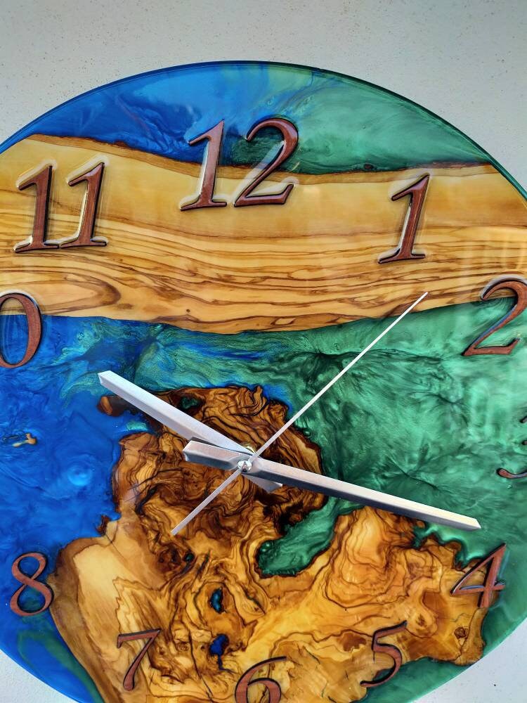 Bicolor Epoxy & Olive Wood Wall Clock resinwoodliving