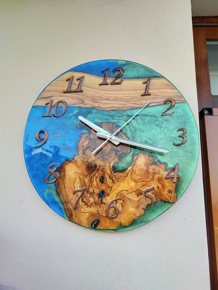 Bicolor Epoxy & Olive Wood Wall Clock resinwoodliving