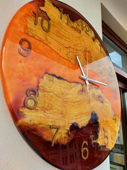 Bicolor Epoxy & Olive Wood Wall Clock resinwoodliving