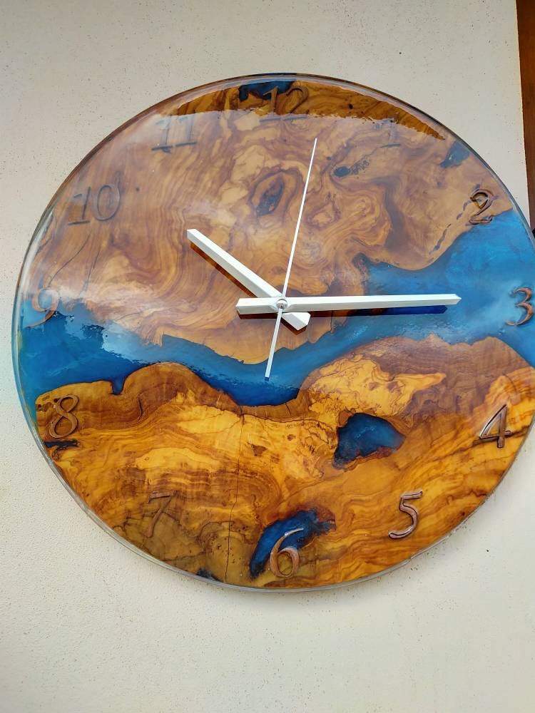 Metallic Color Epoxy & Olive Wood Wall Clock Wholesale vendor