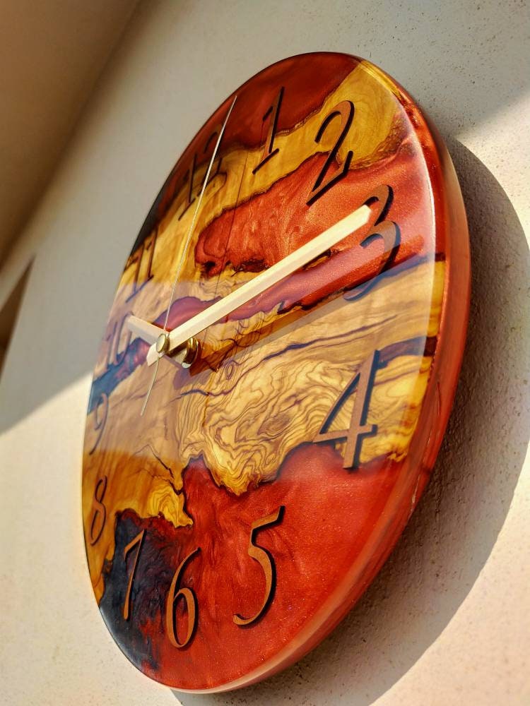 Bicolor Epoxy & Olive Wood Wall Clock resinwoodliving