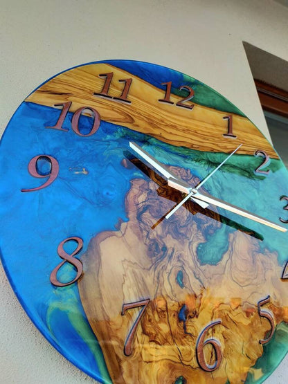 Bicolor Epoxy & Olive Wood Wall Clock resinwoodliving