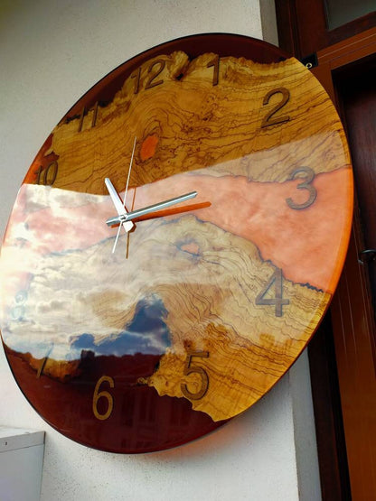 Bicolor Epoxy & Olive Wood Wall Clock resinwoodliving