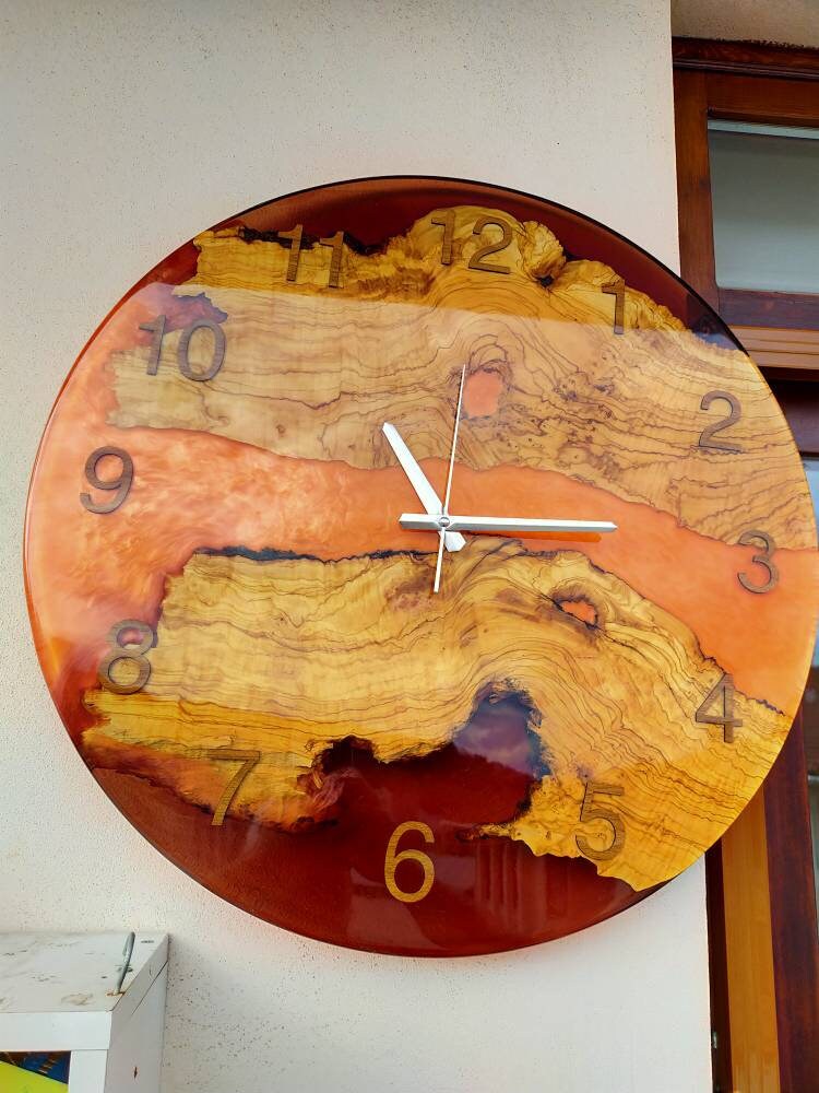 Bicolor Epoxy & Olive Wood Wall Clock resinwoodliving