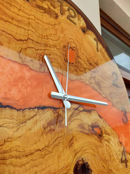 Bicolor Epoxy & Olive Wood Wall Clock resinwoodliving