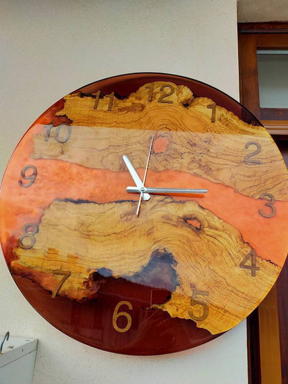 Bicolor Epoxy & Olive Wood Wall Clock resinwoodliving