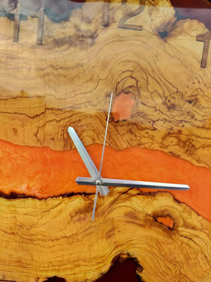 Bicolor Epoxy & Olive Wood Wall Clock resinwoodliving