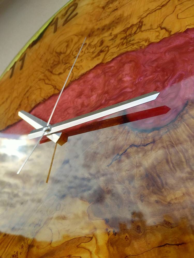 Transparent Epoxy & Olive Wood Wall Clock resinwoodliving