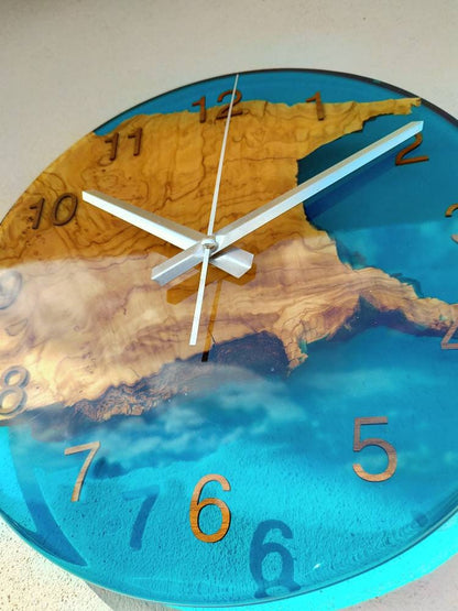 Transparent Epoxy & Olive Wood Wall Clock Wholesale vendor