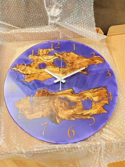 Metallic Color Epoxy & Olive Wood Wall Clock Wholesale vendor